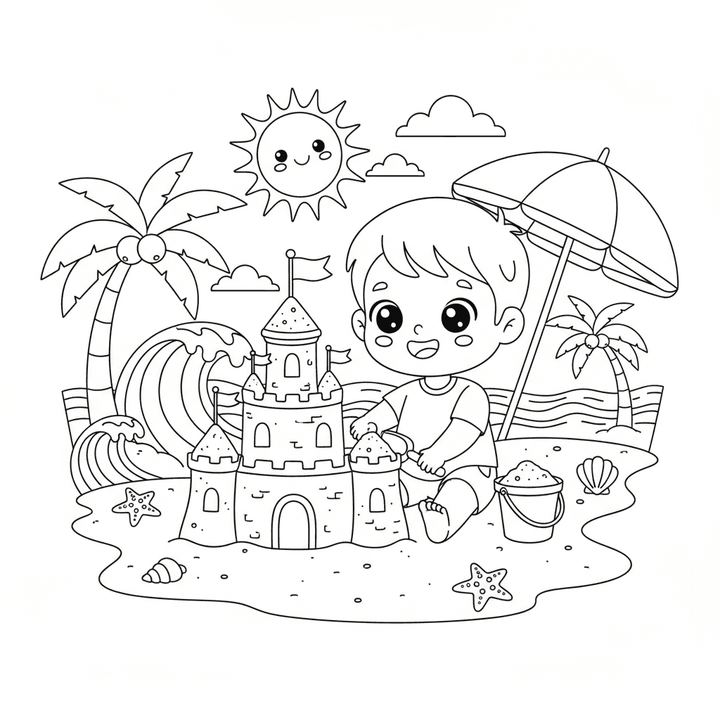 Beach Sandcastle Coloring